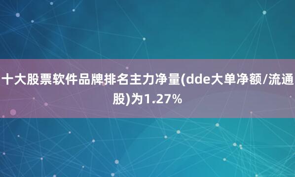 十大股票软件品牌排名主力净量(dde大单净额/流通股)为1.27%